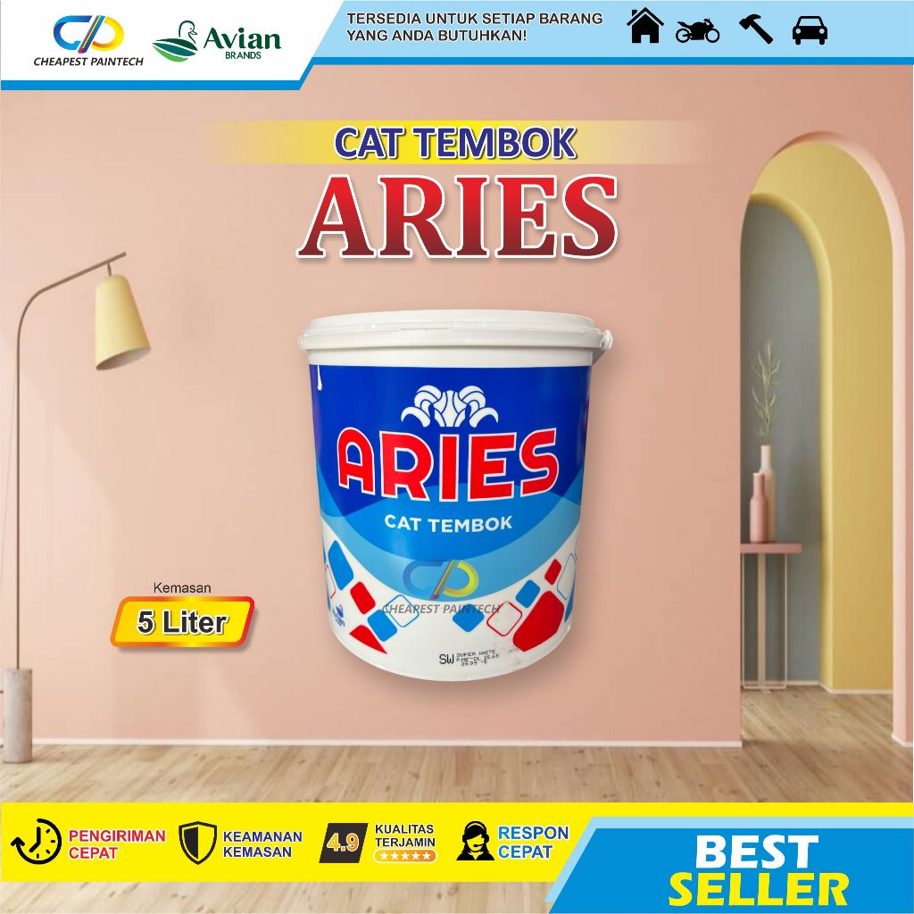 CAT TEMBOK EKONOMIS ARIES 5 KG WARNA SW (PUTIH) ; MW (PUTIH SALJU)