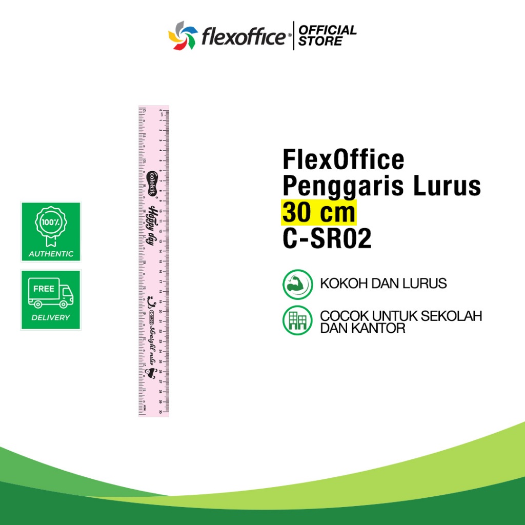 

FlexOffice Penggaris Lurus C-SR02 30 cm Plastic Strong Straight Ruler transparan cantik anak