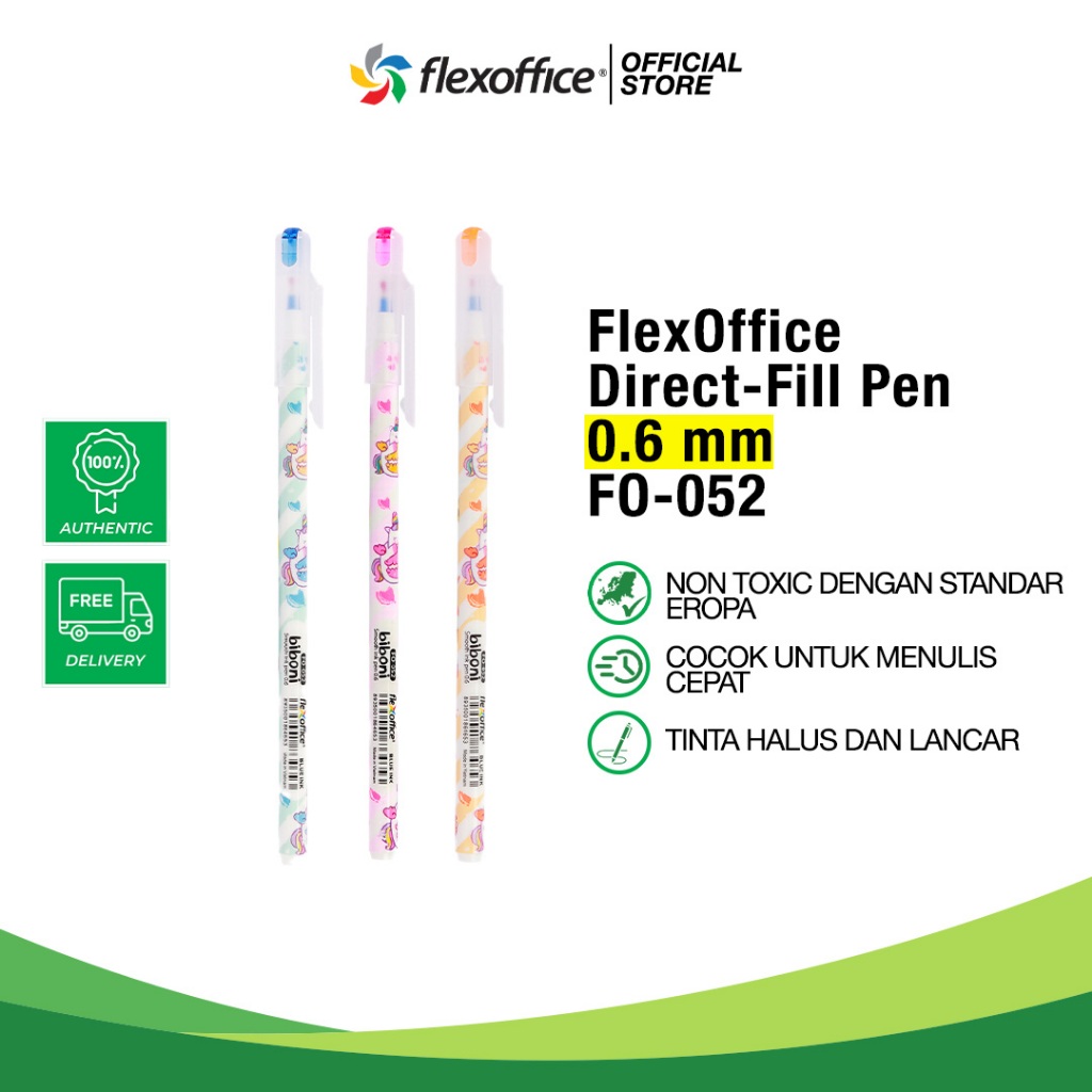 

FLEXOFFICE DIRECT-FILL PEN FO-052 0.6mm bolpen uni anak enak lancar jaya sekolah