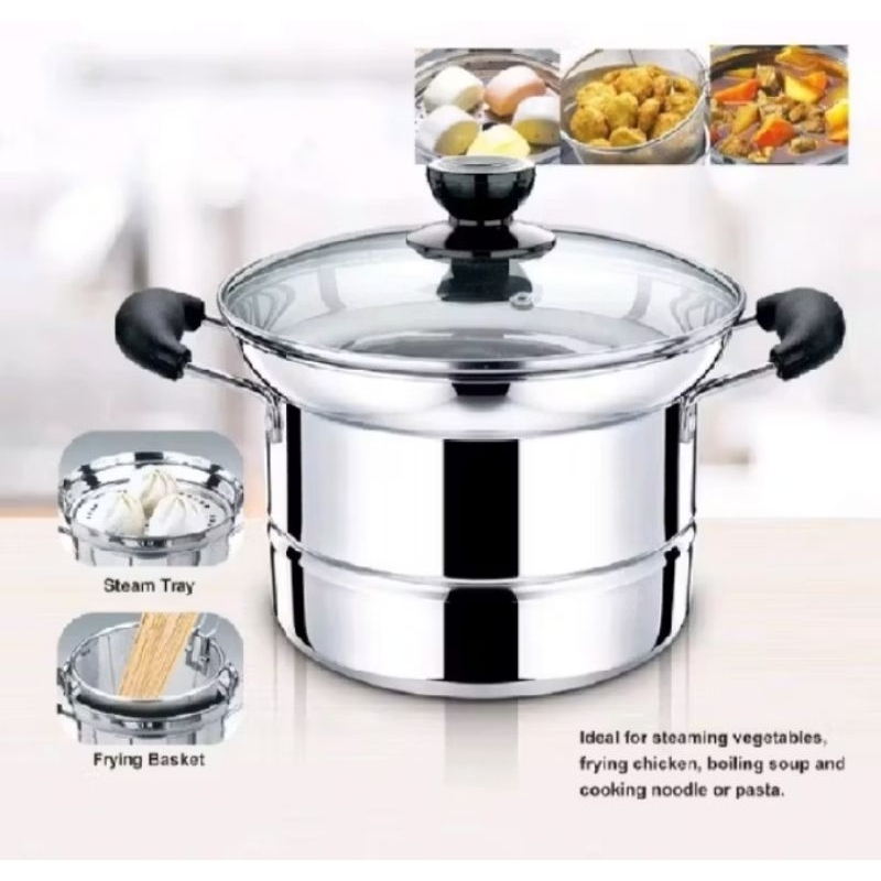 A - panci 3in1 stainless steel panci dengan saringan dan kukusan 3in1 multifungsi / panci mie