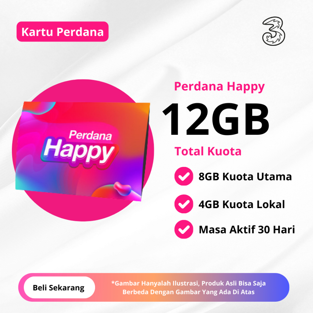 Kartu Perdana Tri Happy 12GB