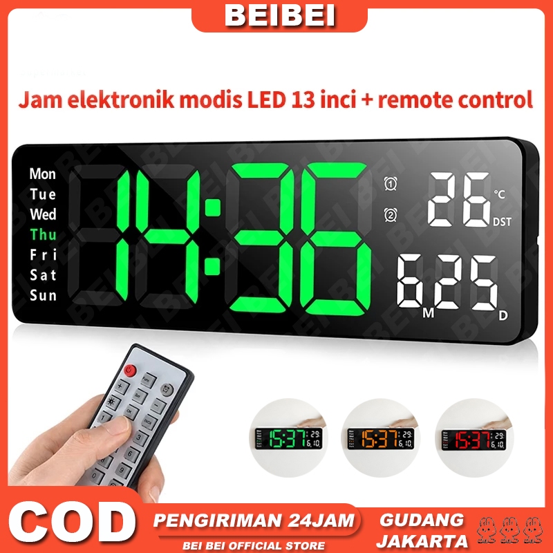 Jam tampilan layar besar 13 inci jam digital Nordik jam dinding ruang tamu sederhana jam dinding