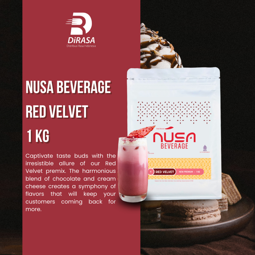 

DiRASA - NUSA BEVERAGE Red Velvet Drink Powder 1 KG Untuk Bisnis HORECA/Barista/Bartender/Mixologist