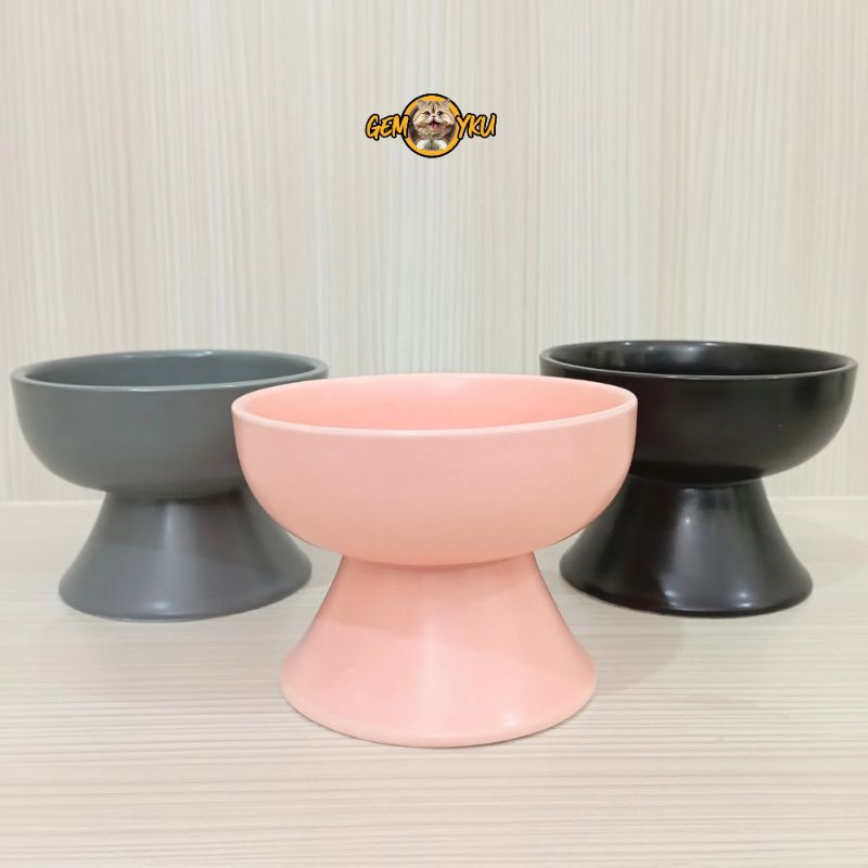 Tempat Makan Kucing Keramik Polos Neck Protector | Mangkuk Makan Kucing Keramik Kuat dan Aesthetic