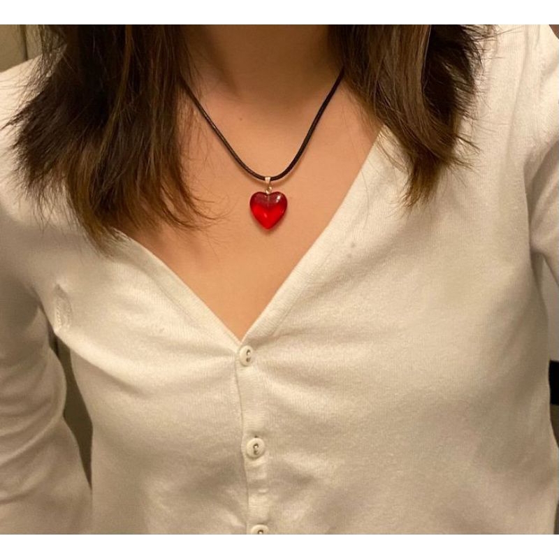 Kalung liontin love merah delima // kalung liontin love merah