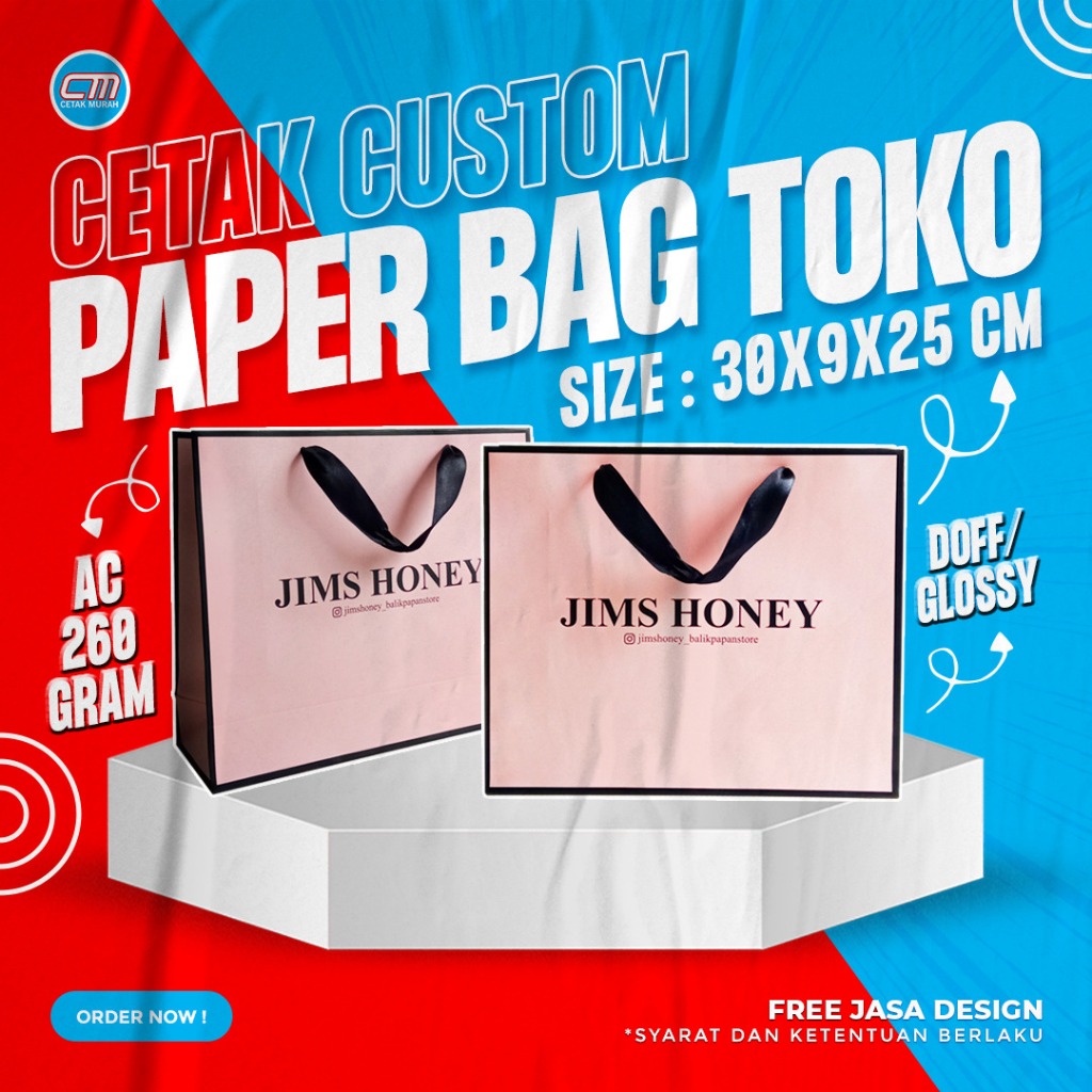 

Paperbag Toko Custom/PaperBagmurah/Paperbag JimsHoney/Paperbag lanscape/paperbag bebas desain/paperbag tas/paperbag doff/ paperbag tali satin/paperbag custom ukuran