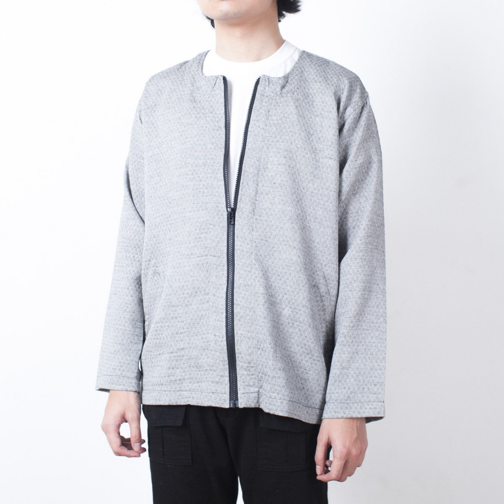 QUTN Kimono Cardigan Luaran Pria Lengan Panjang Zip Cardigan - Grey Diamond