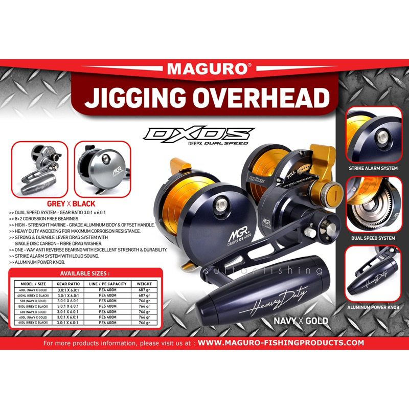 Reel OH MAGURO DEEP-X DUAL SPEED 400 500 600 Grey Black & Navy Gold