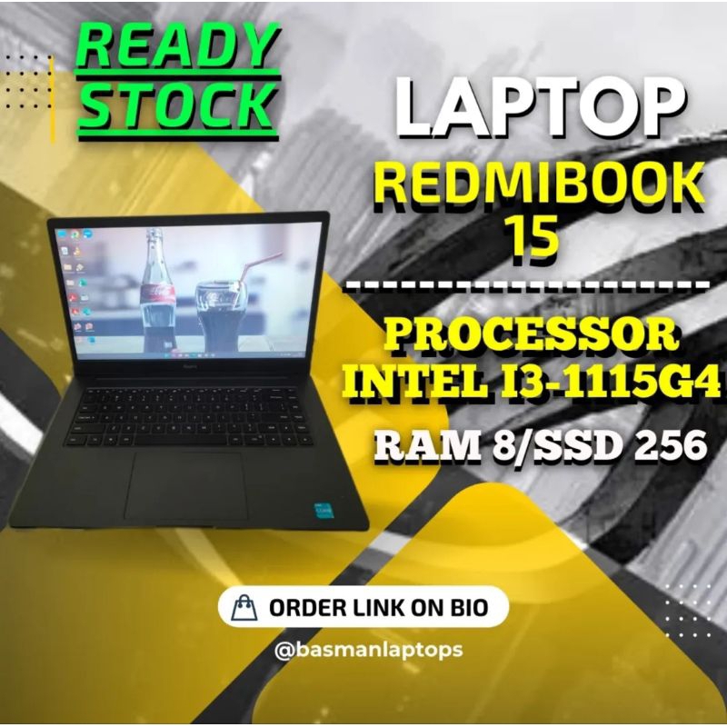 Laptop Xiaomi Redmi Book  Core i3 Generasi 11 Ram 8 Pakai SSD Slim Small Frame - Laptop Bekas - Lapt