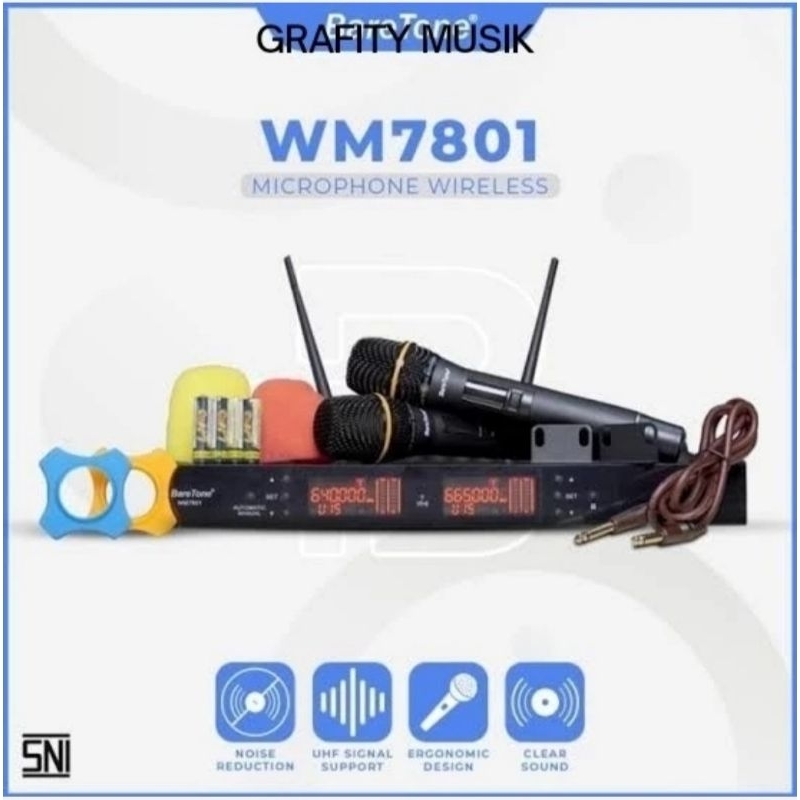 Mic Wireless BareTone WM7801 Original Profesional Audio Best Quality Microphone Baretone WM 7801