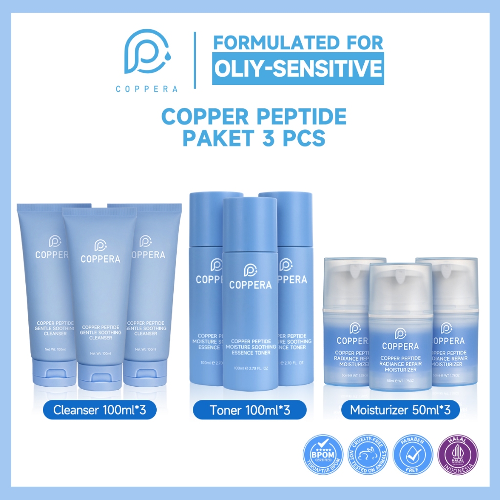 COPPERA Copper Peptide Series 3pcs Set Moisturizer/Sooting Cleanse/Essence Toner  Moisturizing Sooth