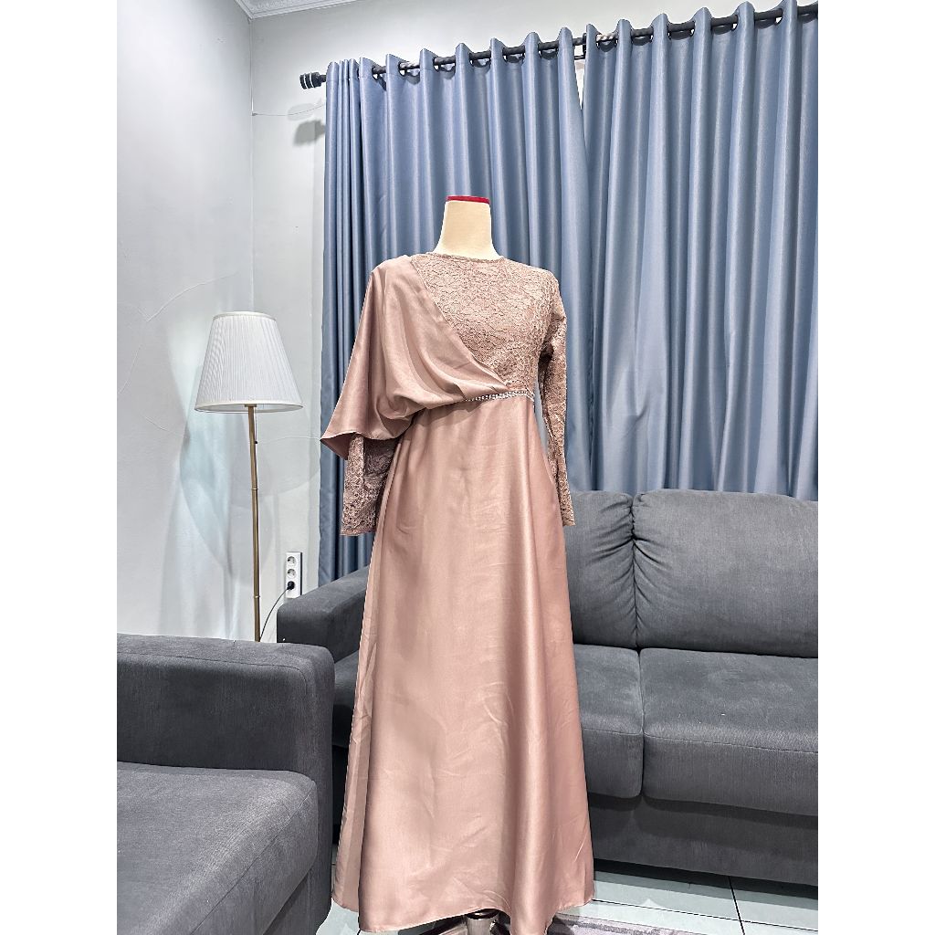 ISKANTI DRESS - BAHAN SATIN ROBERTO MIX BROKAT - GAUN KONDANGAN - DRESS BRIDESMAID - BAJU MUSLIM KEK