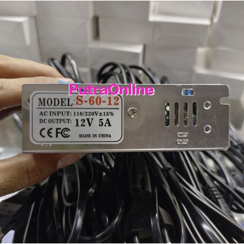 Power Supply DC 12V 5A Model S-60-12 Input AC 110V-220V Kualitas Bagus