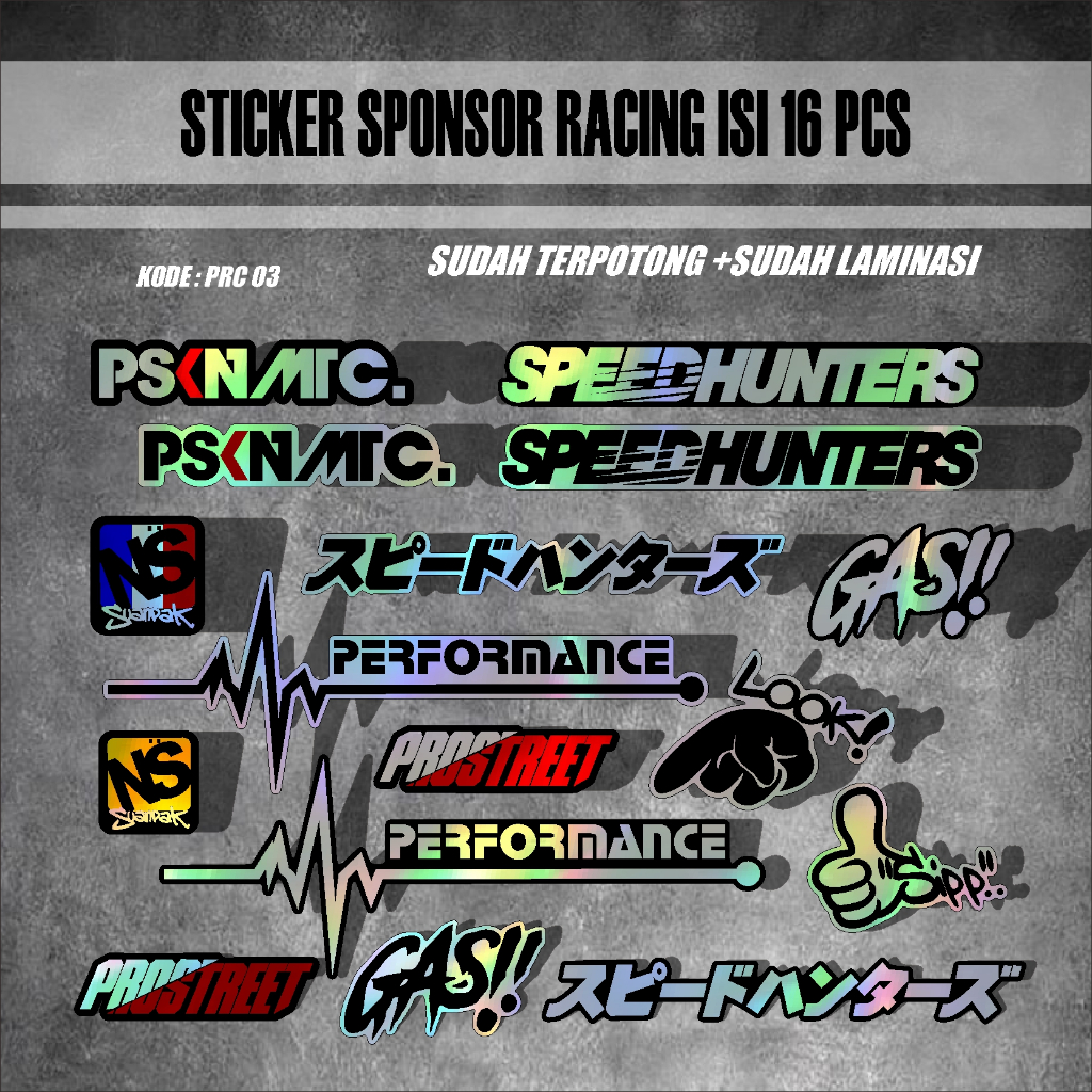 

16 PCS Sticker Pack Sponsor Racing / Sticker Sponsor / Sticker Motor / Sticker pack / Sticker Kecil2 cocok buat Motor Mobil Hp Laptop Helm Hologram Pelangi Vinyl Putih 16.CO.PRC03
