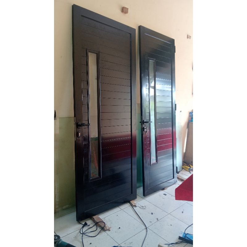 Pintu Aluminium Full Spanrel Double/Panel L90 x T200 +Kaca Intip