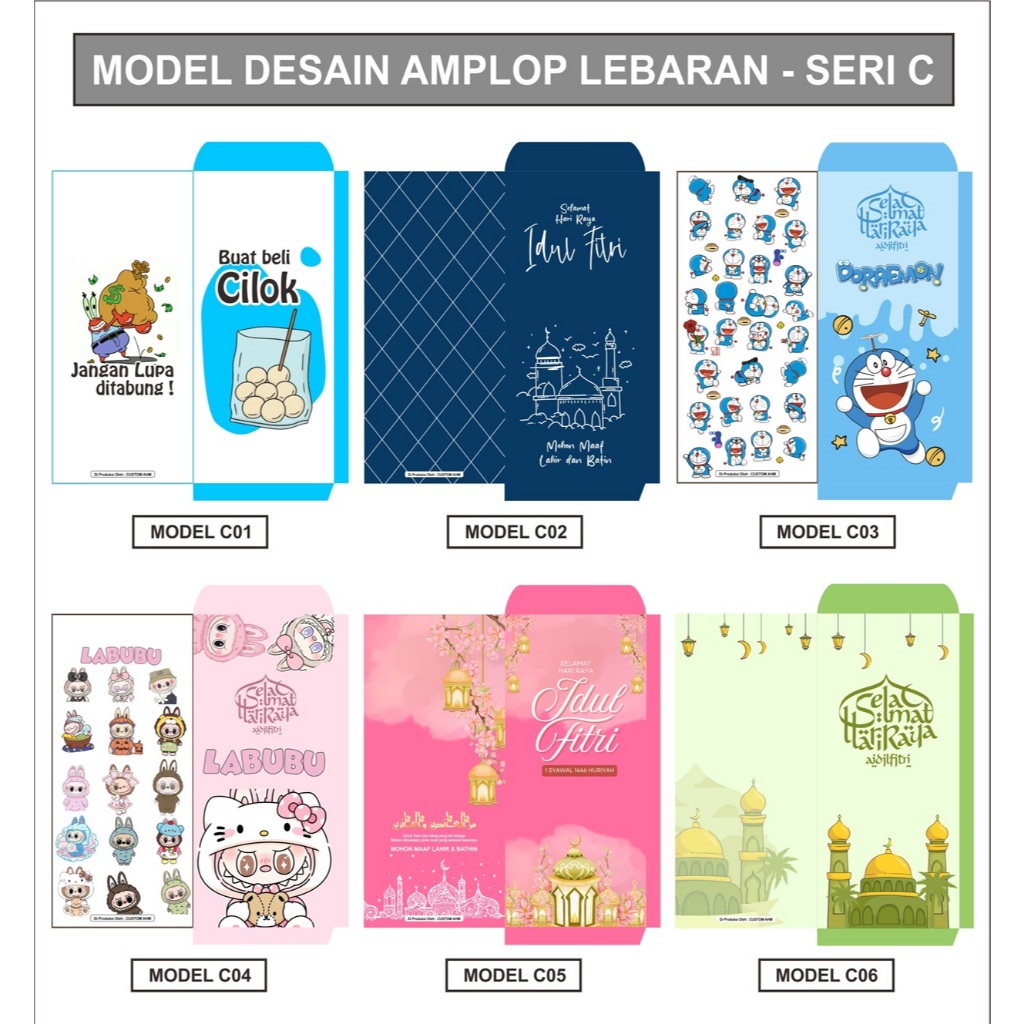 

amplop lebaran custom 6,8 x 15 cm (1 pack isi 5 pcs = panjang) HVS 100Gsm