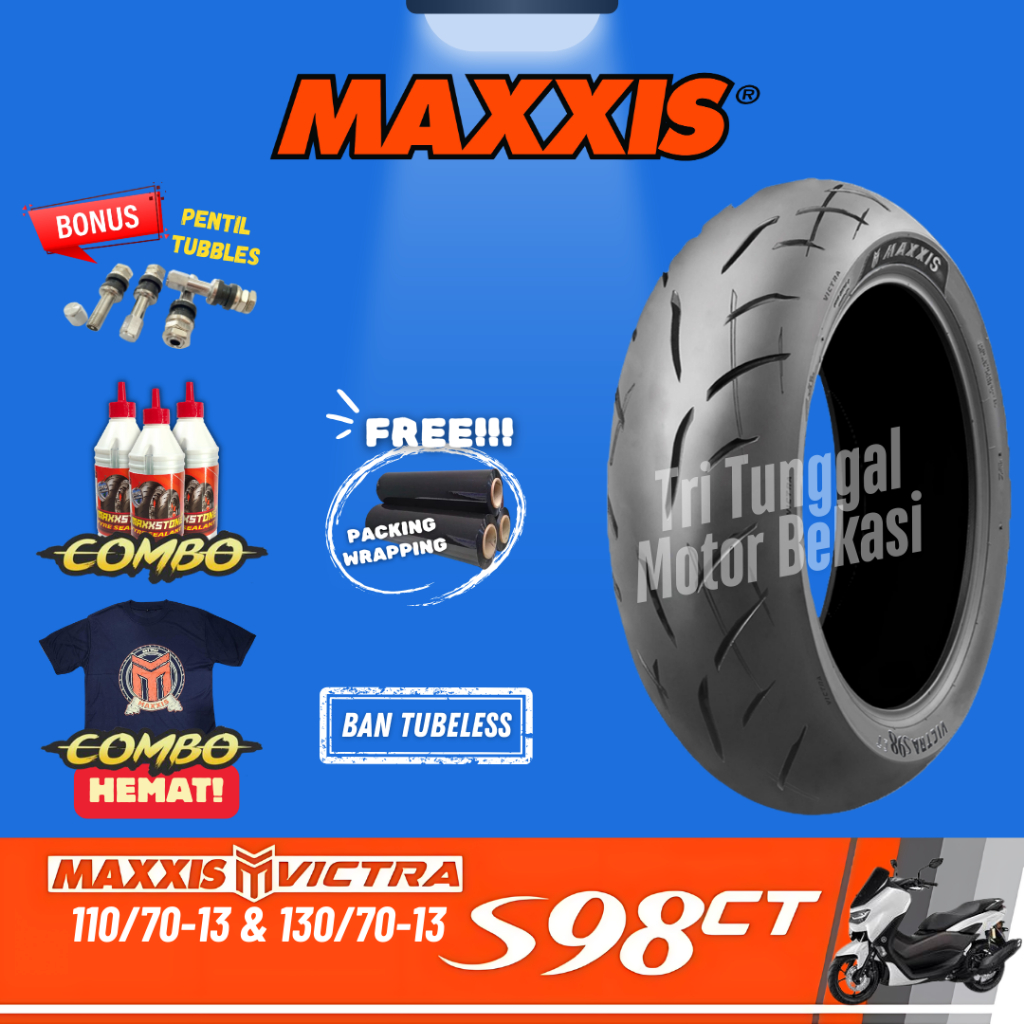 [PAKET HEMAT SEPASANG] BAN MAXXIS RING 13 VICTRA 98 CT TUBELESS ( 110/70-13 & 130/70-13 ) / BAN MOTO