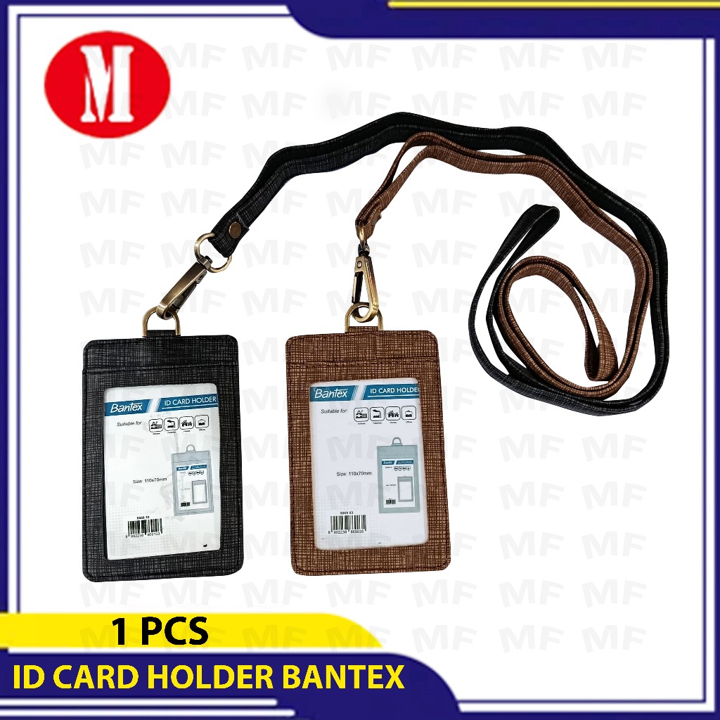Bantex ID Card Kulit | Name Tag Holder Tali Lanyard Portrait