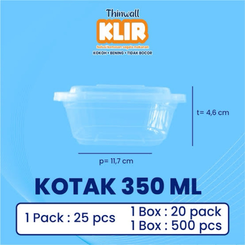 Thinwall Kotak 350 ml (25 pcs) Klir / Thinwall Square / Kotak Kecil Thinwall Kotak 350 ml (25 pcs) K