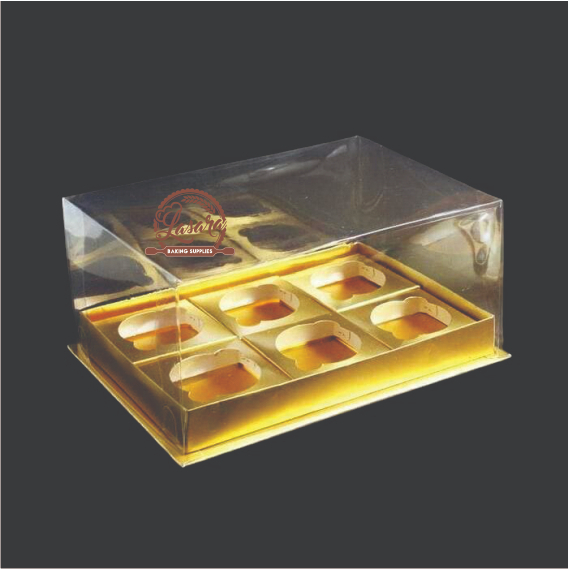 

60009 BOX MIKA GOLD Kue Tart / BOX HANTARAN / Box Cupcake Lubang 6 (17x25x12cm)