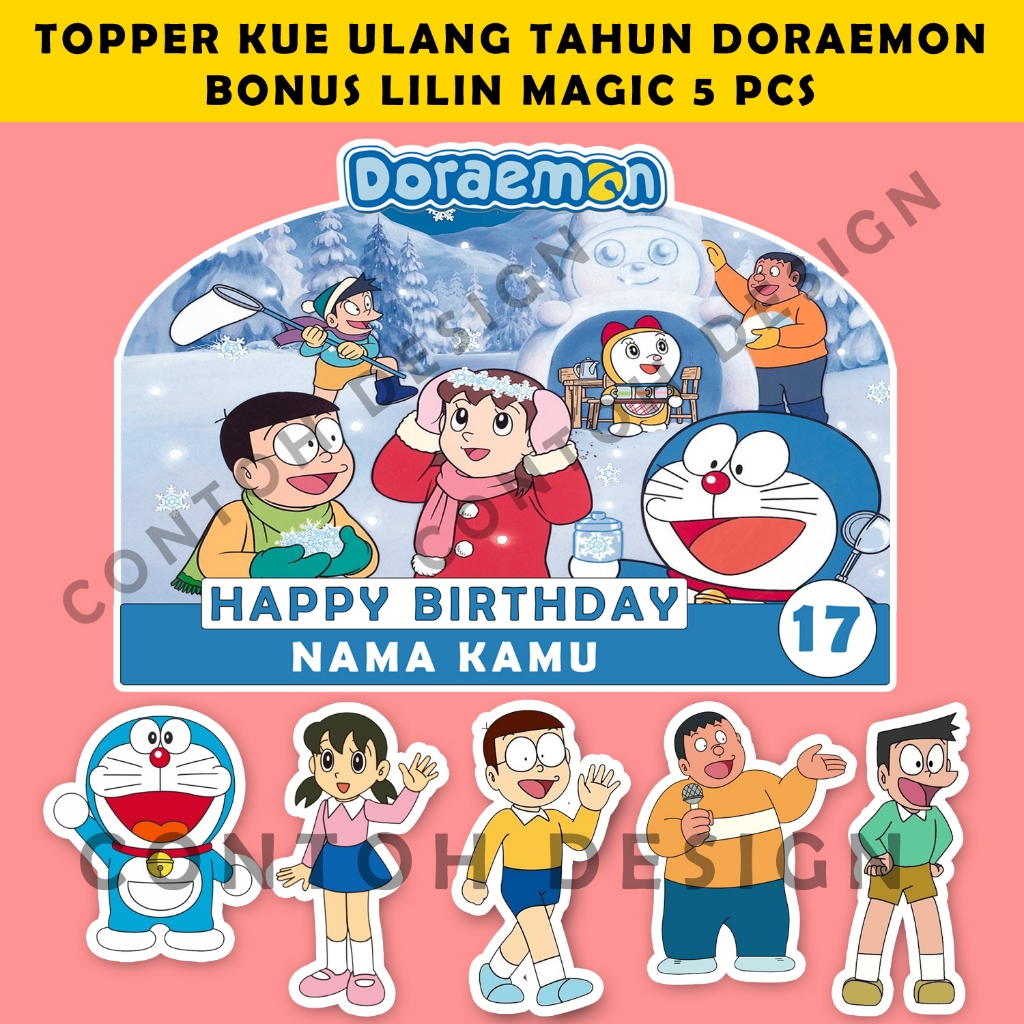 [COD] Topper Kue Ulang Tahun Doraemon Bonus 5 Lilin | Dekorasi Kue Ulang Tahun Anak Doraemon