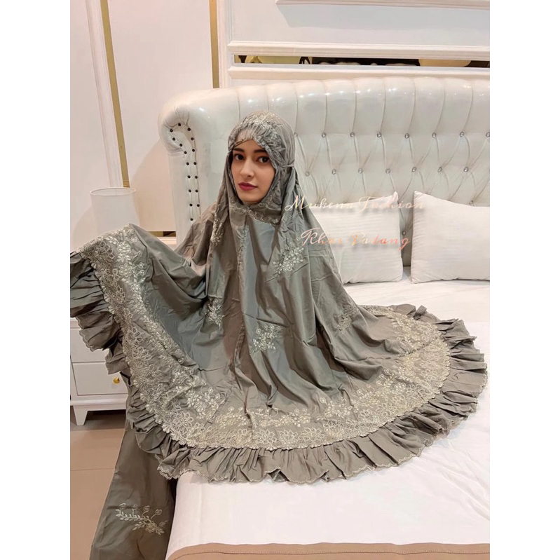 Mukena Bordir Rimpel Bukittinggi Padang warna abu-abu