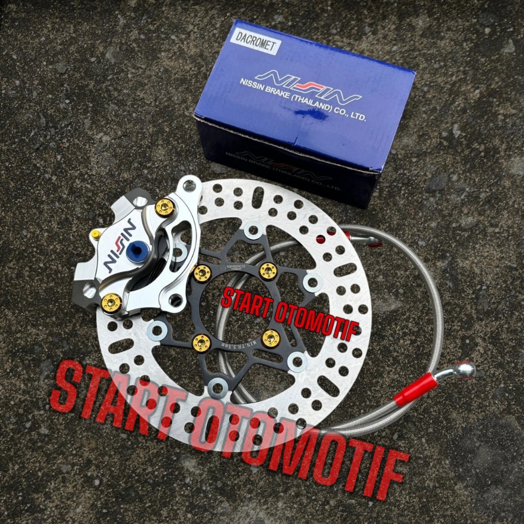1PAKET KALIPER 2PISTON + PIRINGAN DISC 220MM + SELANG REM 90CM + BAUT DISC + BREKET 220MM BEAT VARIO