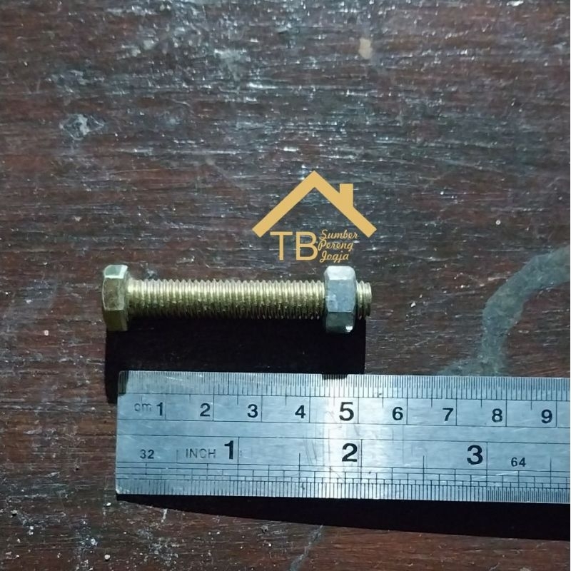 Baut + Mur Kuning Kunci 12 Full Drat Panjang 5 CM