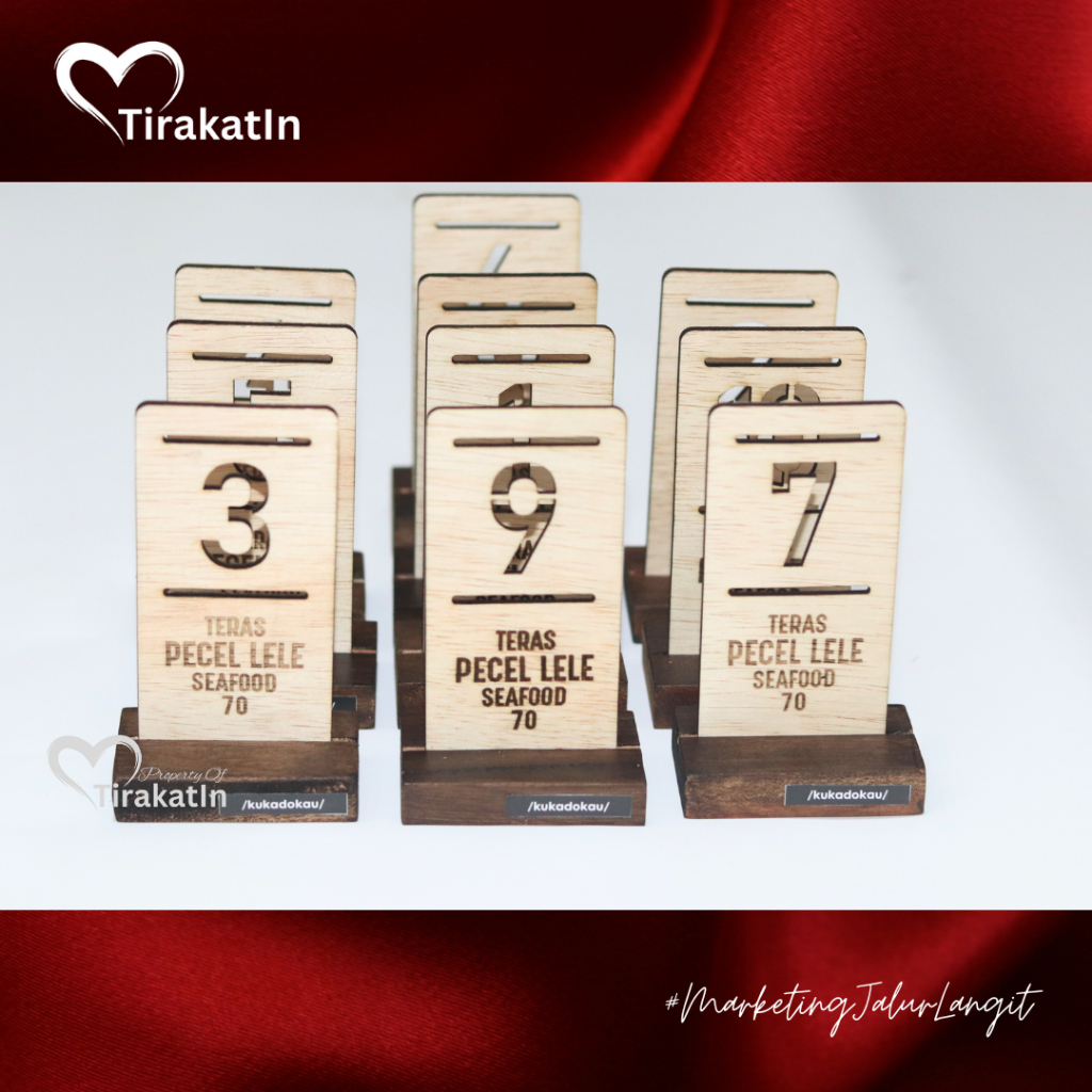 TirakatIn - (Custom) Nomor Meja Kayu Custom Elegan & Minimalis 7x12cm untuk Restoran & Kafe