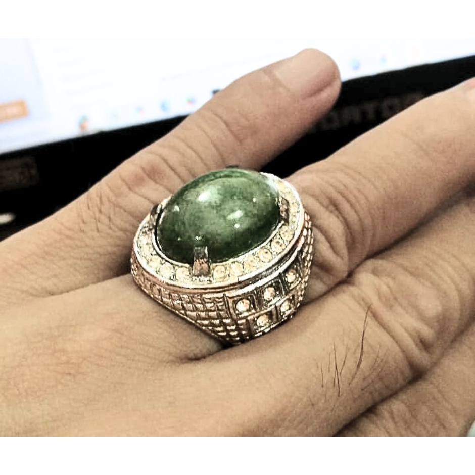 Cincin Pria Batu akik Hijau lumut Cincin Pria Ring 23 Titanium