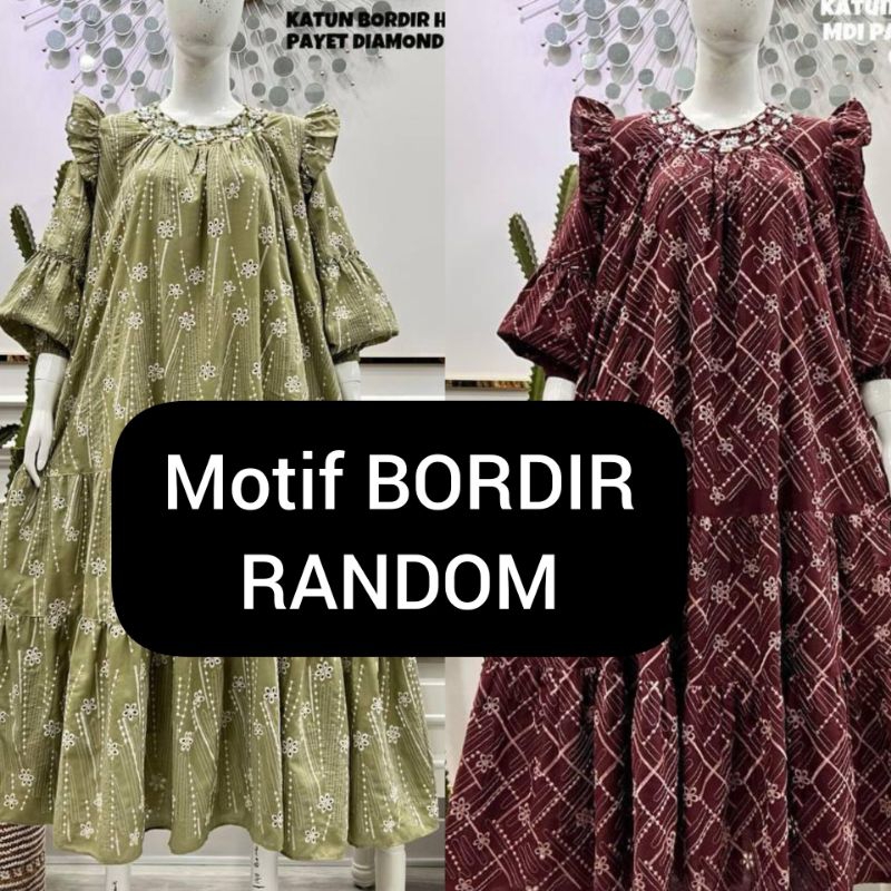 midi salvina katun bordir bolong payet ruffle