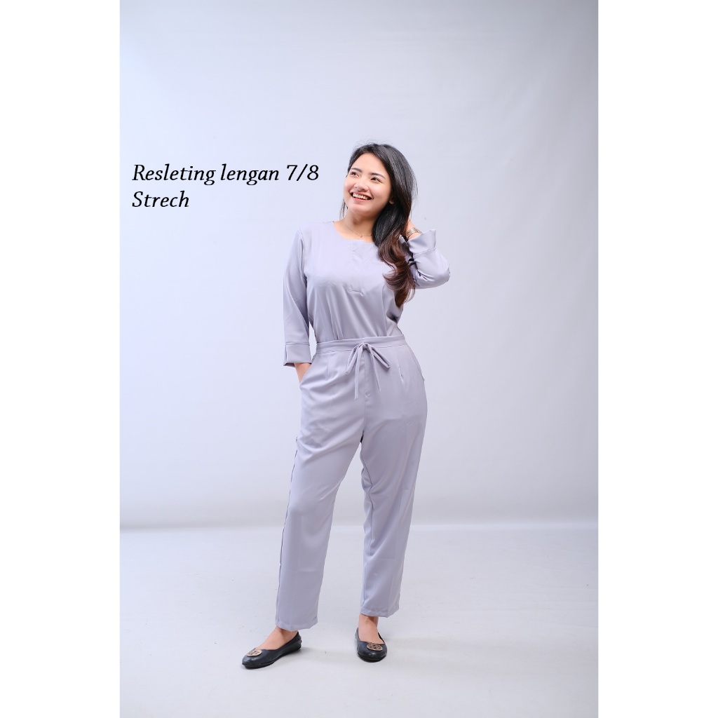 Baju Oka Jaga Resleting Strech Lengan 7/8 Slim Fit | Setelan Kerja Seragam Medical Scrub Bidan Dokte