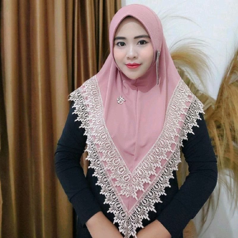 Jilbab fo Salwa pet renda 2 tumpuk mewah