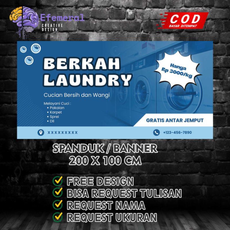 Spanduk/Banner laundry 200 X 100 cm bisa request design