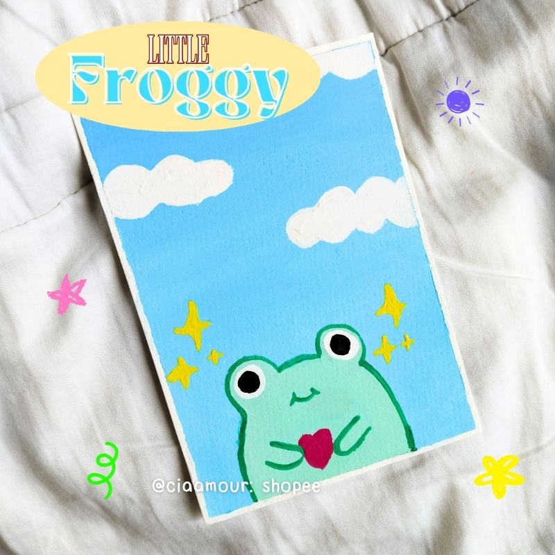 

Little Froggy watercolor painting handmade with love size A6 ukuran kecil lukisan kartun desain lucu kreatif murah
