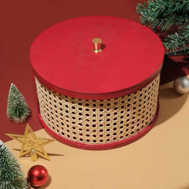 

Box Kotak Kayu Bulat Merah Lebaran hampers natal packaging rotan kayu storage penyimpanan organizer kotak