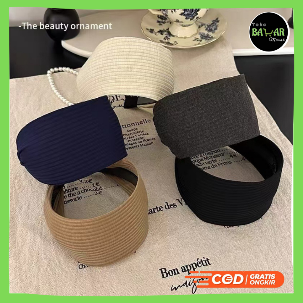 Bando Bandana Lebar Garis Polos Korea / Bandana Lebar Polos Wanita / Bando Bandana Lebar Jumbo Korea