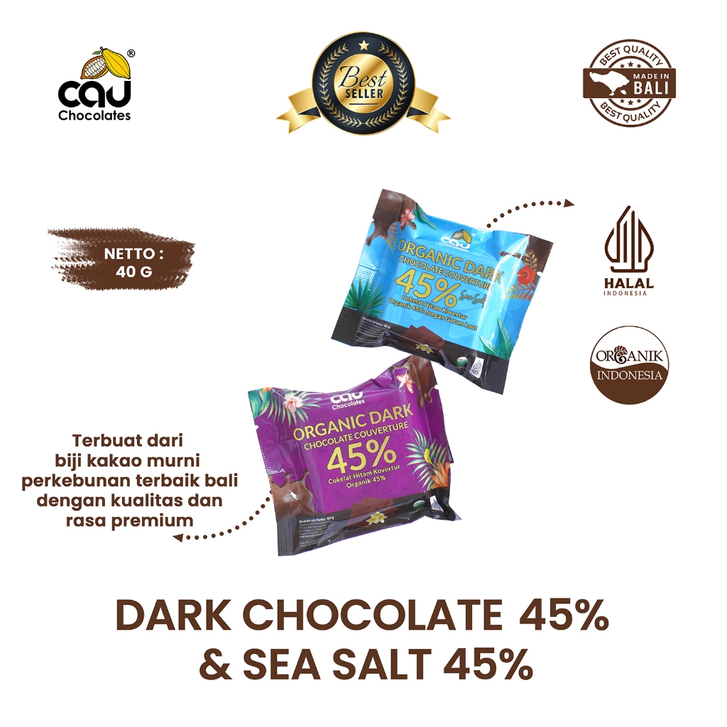 

Organic Dark Chocolate Couverture 45% and 45% Seasalt -40g