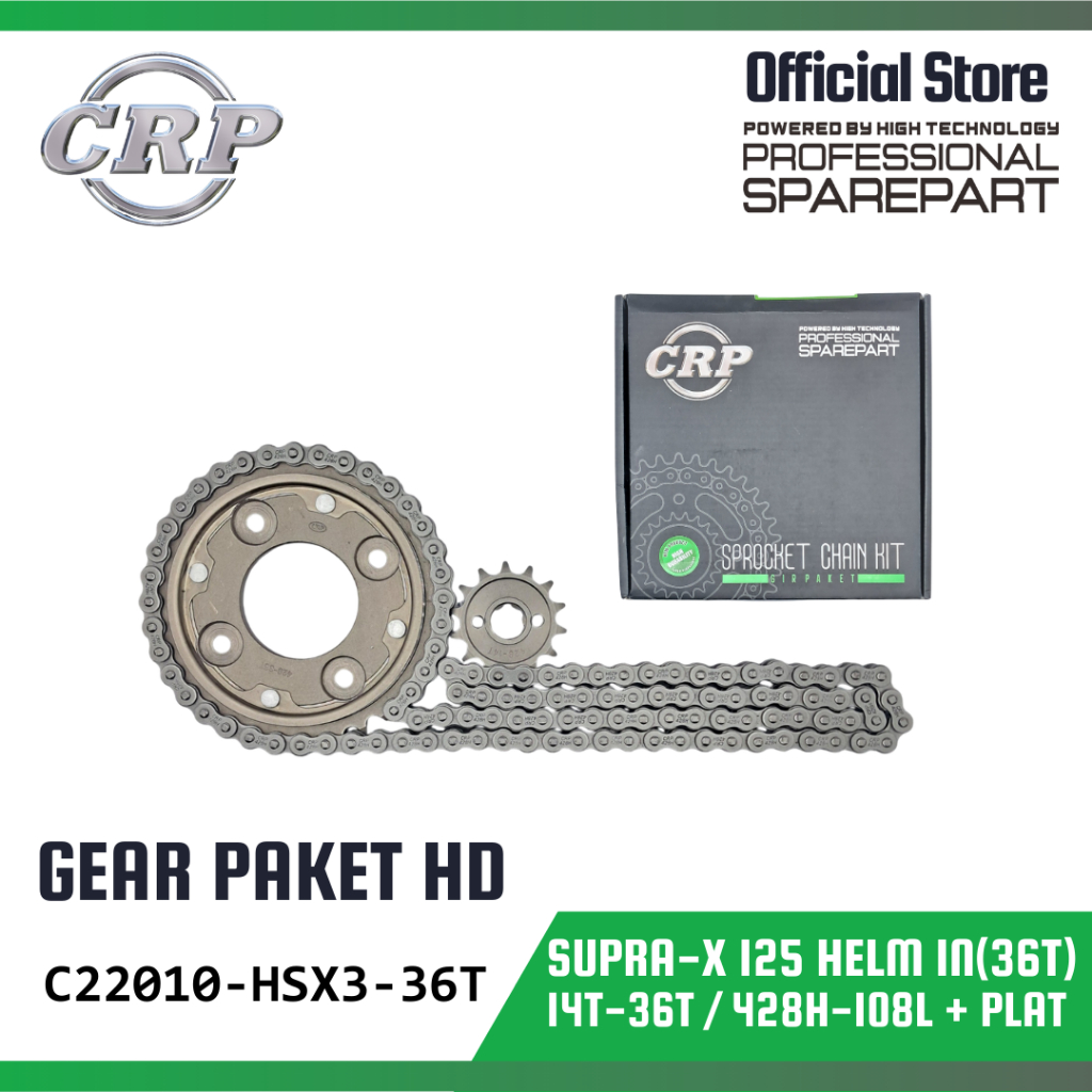 CRP untuk Honda Supra-X 125 Helm In (36T) - Gear Set 14T-36T/428H-108L + PLAT