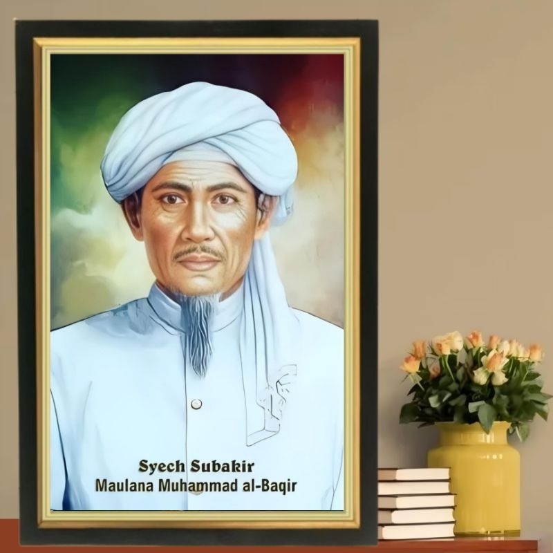 Hiasan dinding poster Syekh Subakir plus bingkai ukuran 53cmx35cm