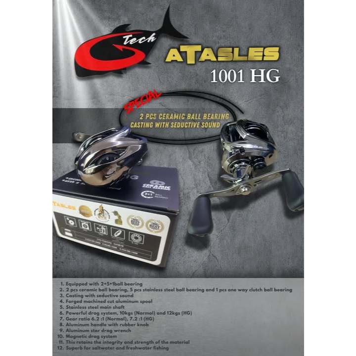 Reel Baitcasting G-TECH Atasles 1001 / 1001 HG | Reel Baitcast G-TECH Terbaru 2024
