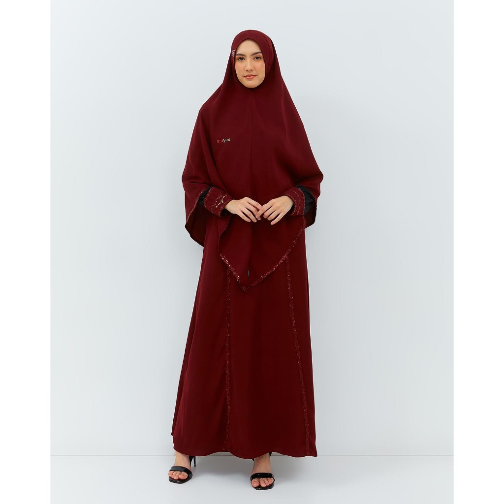 Umyas Boutique | Fairus abaya | kaftan maroon | gamis mewah elegan | abaya maroon | abaya marun