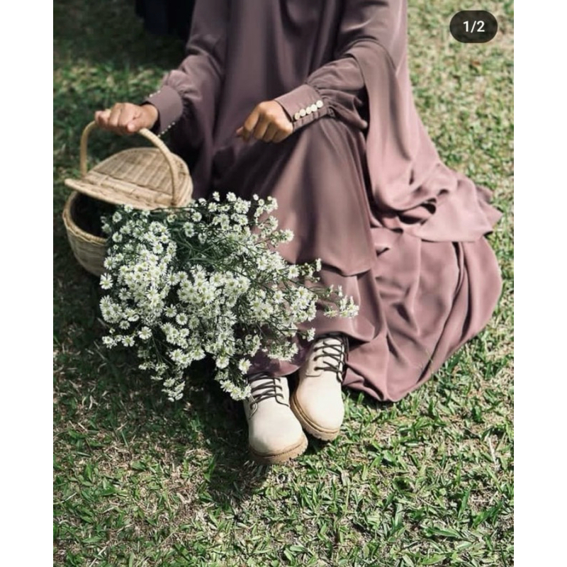 Preloved july abaya malikah warna smokey brown set khimar non pet