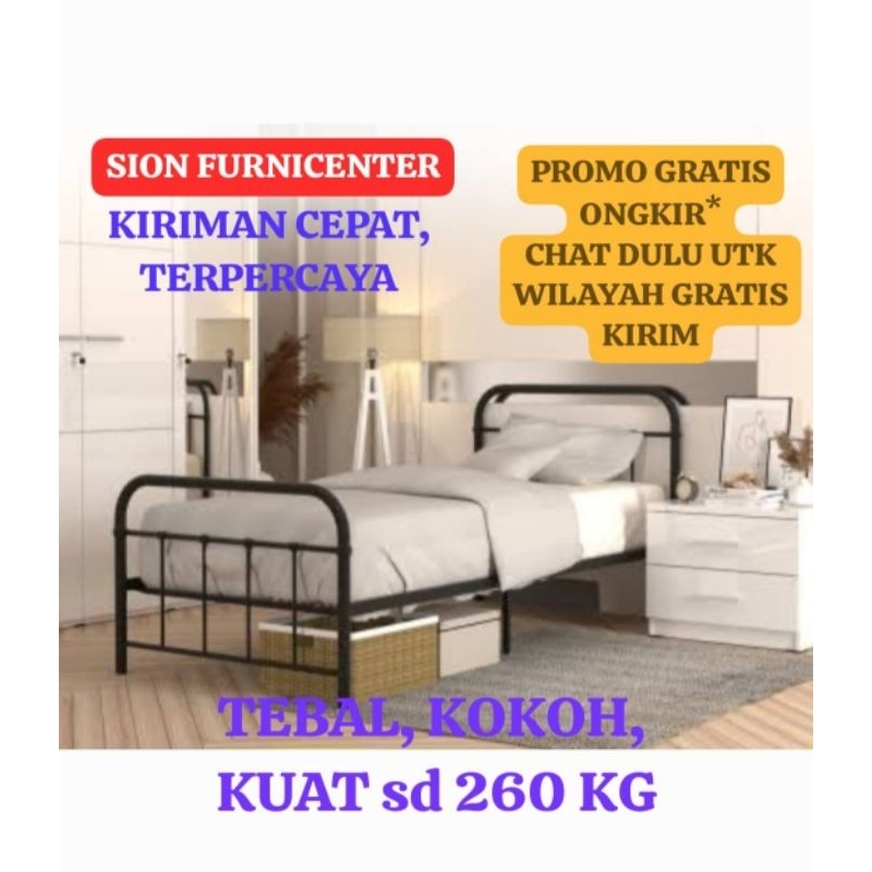 ranjang besi 90x200 kualitas premium kokoh tebal kuat sd 260 kg / ranjang besi 90 / ranjangbesi 90x2