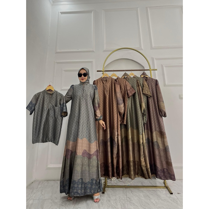 SET KOKO bahan Armany brown digital motif BULAT BULAT set hijab