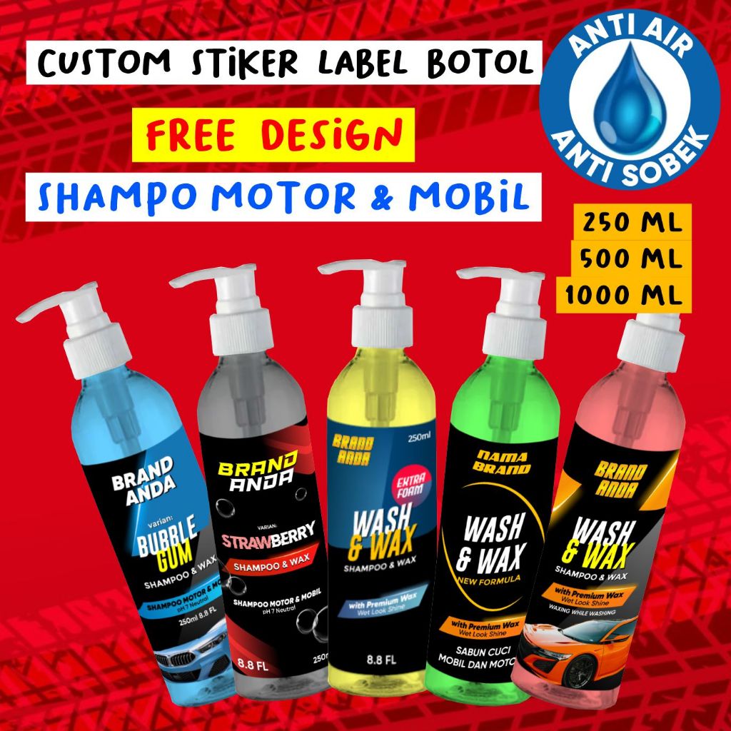 

Stiker Label Sampo Wax Car Mobil Motor Wash Custom