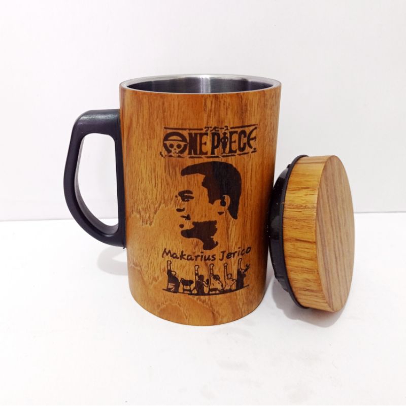 Gelas Kayu Stainless - Mug Termos 500ml