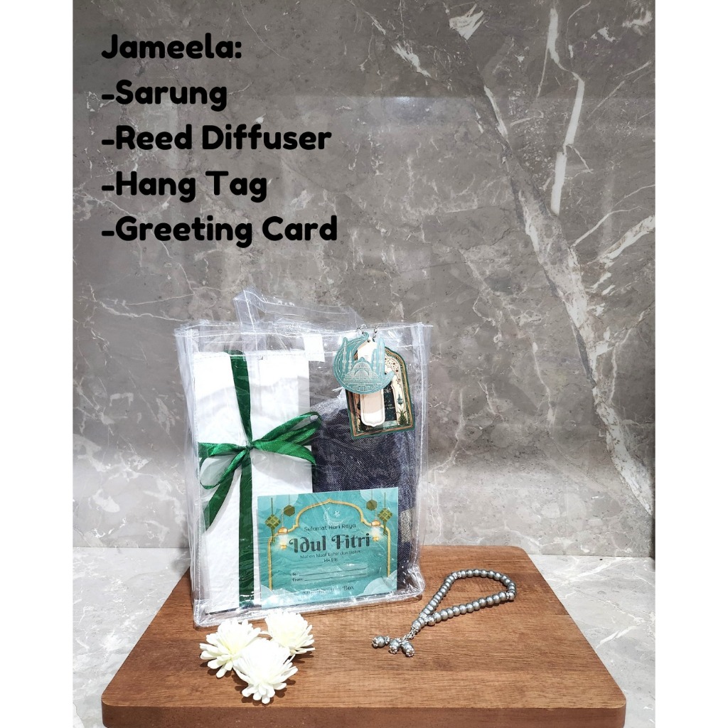 

HAMPERS LEBARAN: JAMEELA SET, KANIA SET/ HAMPERS SARUNG TASBIH DIFFUSER