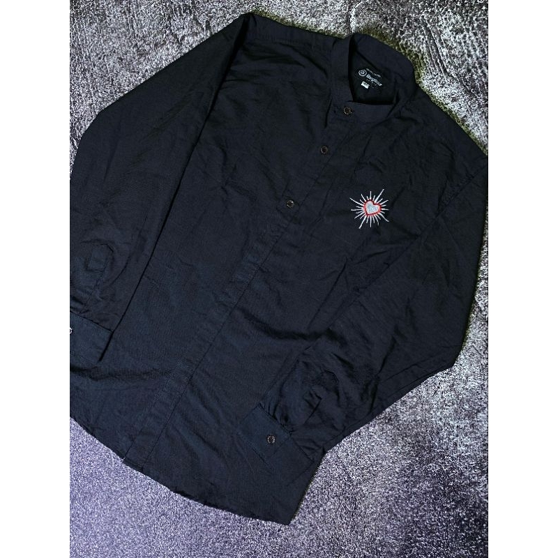 HEM KEMEJA PRIA LENGAN PANJANG PSHT HATI BERSINAR HITAM POLOS