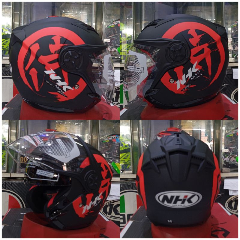 Helm Nhk Gladiator Motif Kanji Black Red Doff Double Visor